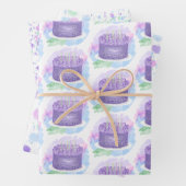 Sage Green, Pastel Paars en Roze Birthday Cake Inpakpapier Vel (In situ)