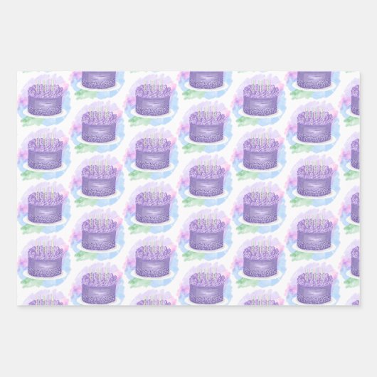 Sage Green, Pastel Paars en Roze Birthday Cake Inpakpapier Vel (Voorkant)