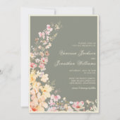 Sage Green Pastel Wildflowers Wedding Kaart (Voorkant)