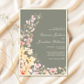 Sage Green Pastel Wildflowers Wedding Kaart