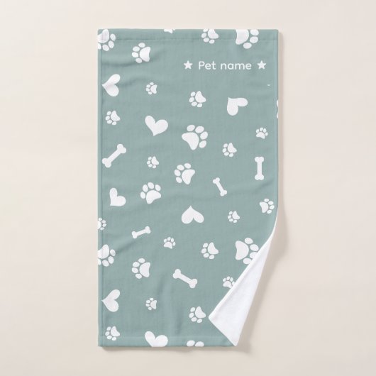 Sage Green Paw Print Hondenhanddoek Handdoek (Handdoek)