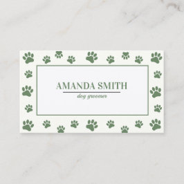 Sage Green Paw Prints Dog Groomer Business Card Visitekaartje