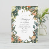 Sage Green, Peach, and Cream Floral Wedding Kaart (Staand voorkant)