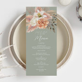 Sage Green Peach Bloemen Trouwdiner Menu