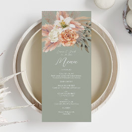 Sage Green Peach Bloemen Trouwdiner Menu