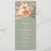 Sage Green Peach Bloemen Trouwdiner Menu (Voorkant)