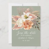 Sage Green Peach Floral Bewaar de datum Save The Date (Voorkant)