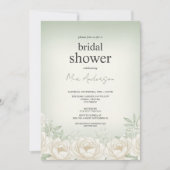 Sage Green Peony Bruids Douche Uitnodiging Kaart (Voorkant)
