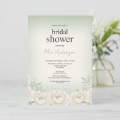 Sage Green Peony Bruids Douche Uitnodiging Kaart (Staand voorkant)