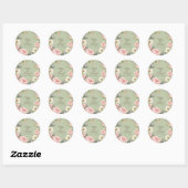 Sage Green Peony Floral Round Sticker (Vel)