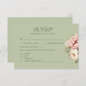 Sage Green Peony Floral RSVP Card (Voorkant / Achterkant)