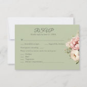 Sage Green Peony Floral RSVP Card Kaartje (Voorkant)