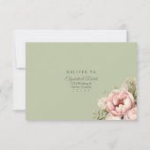 Sage Green Peony Floral RSVP Card Kaartje (Achterkant)