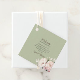 Sage Green Peony Floral Wedding Welcome Sign Bedankjes Labels