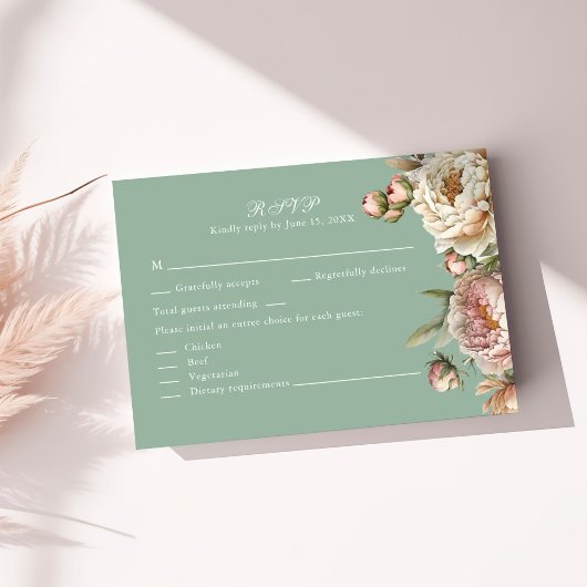 Sage Green Peony Garden Wedding RSVP Card