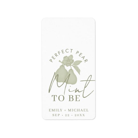 Sage Green Perfect Pear "Mint to Be" Wedding Favor Etiket (Voorkant)