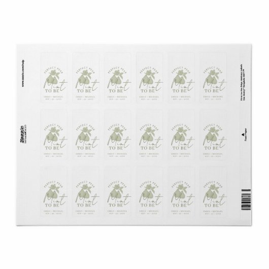 Sage Green Perfect Pear "Mint to Be" Wedding Favor Etiket (Full Sheet)