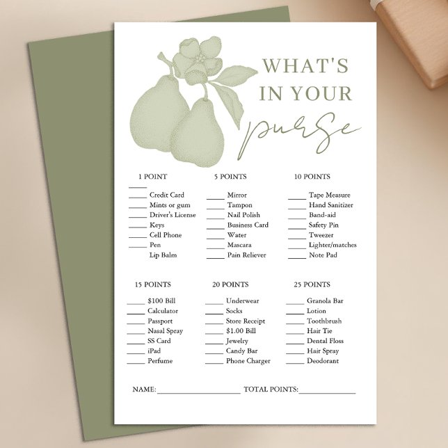 Sage Green Perfect Pear Vrijgezellenfeest Purse Ga (What's in your purse)