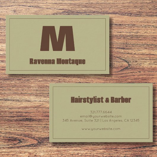 Sage Green Personalized Monogram Letter Name Visitekaartje