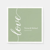 Sage green Personalized names Love script Napkins Servet (Voorkant)