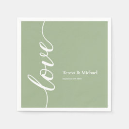 Sage green Personalized names Love script Napkins Servet