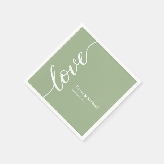 Sage green Personalized names Love script Napkins Servet (Hoek)