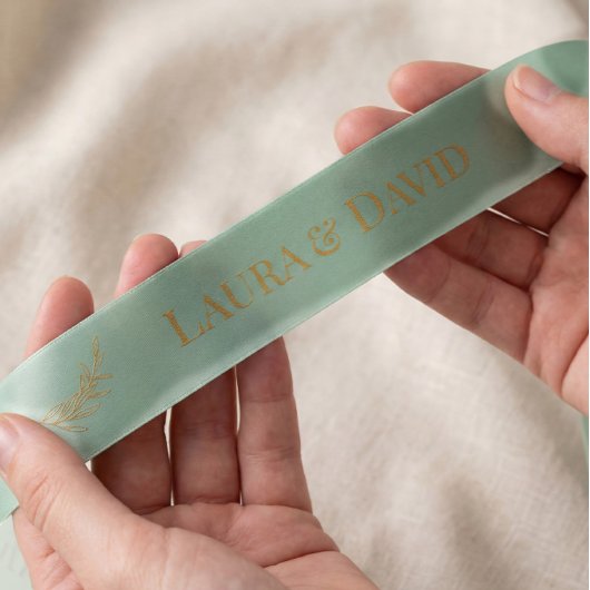 Sage Green Personalized Wedding Gift Ribbon Satijnen Lint