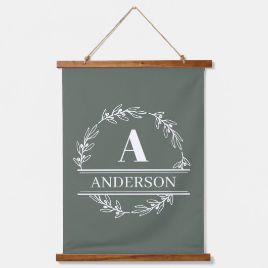 Sage Green Persoonlijke gezinsmonogram Muur Hangend Wandkleed (Voorkant)