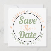 Sage green, perziktypografie foto op de achterkant save the date (Voorkant)