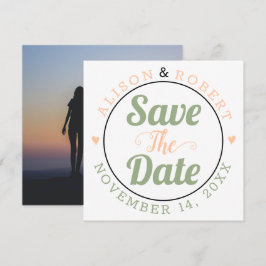 Sage green, perziktypografie foto op de achterkant save the date