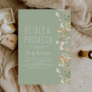 Sage Green Petals & Prosecco Vrijgezellenfeest Kaart