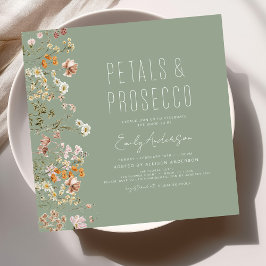 Sage Green Petals & Prosecco Vrijgezellenfeest Kaart