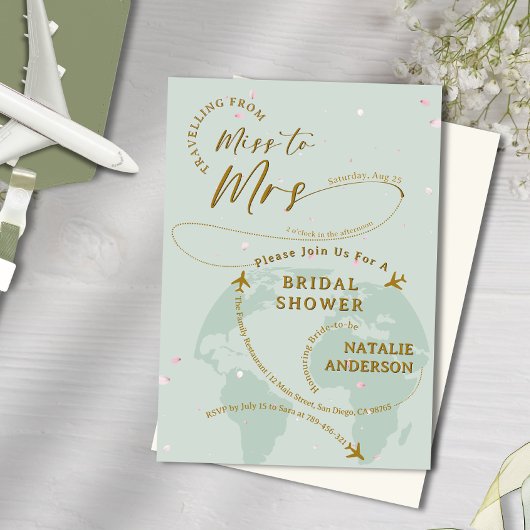 Sage Green Petals Reizen naar Mrs Vrijgezellenfees Kaart