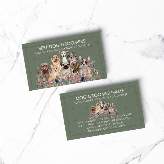 Sage green PetSitter dog veterinary framed Paws Visitekaartje