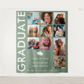Sage Green Photo Achtergrond voor Graduation Party Wandkleed (Voorkant)