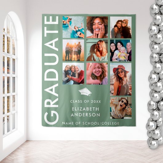 Sage Green Photo Achtergrond voor Graduation Party Wandkleed