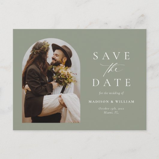 Sage Green Photo Arch Wedding Sla de datum op Briefkaart (Voorkant)