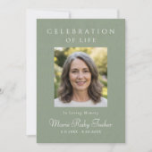 Sage Green Photo Celebration of Life Invitation Kaart (Voorkant)