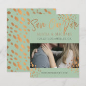 Sage Green PHOTO Faux Roos Gold Folie Typografie Save The Date (Voorkant / Achterkant)