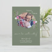 Sage Green Photo Lijst Floral Save The Date (Staand voorkant)