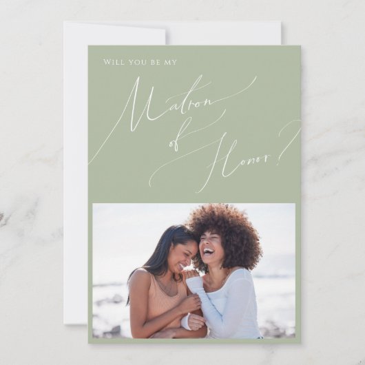 Sage Green Photo Matron of Honor proposal Kaart (Voorkant)