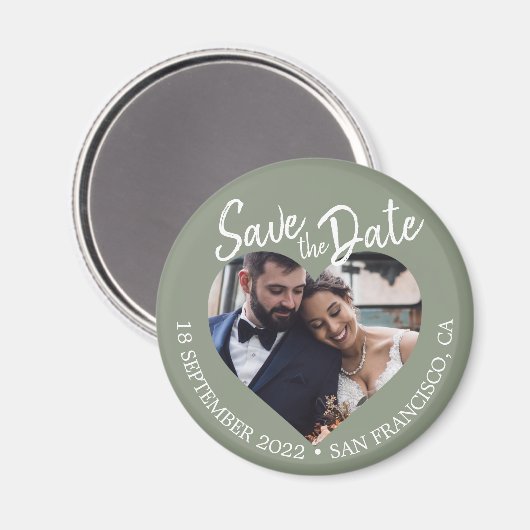 Sage Green Photo Modern Script Save the Date Magneet (Voorkant / Achterkant)