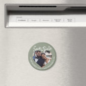Sage Green Photo Modern Script Save the Date Magneet (Insitu (Vaatwasser))