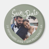 Sage Green Photo Modern Script Save the Date Magneet (Voorkant)