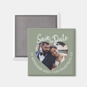 Sage Green Photo Modern Script Save the Date Magneet (Voorkant / Achterkant)