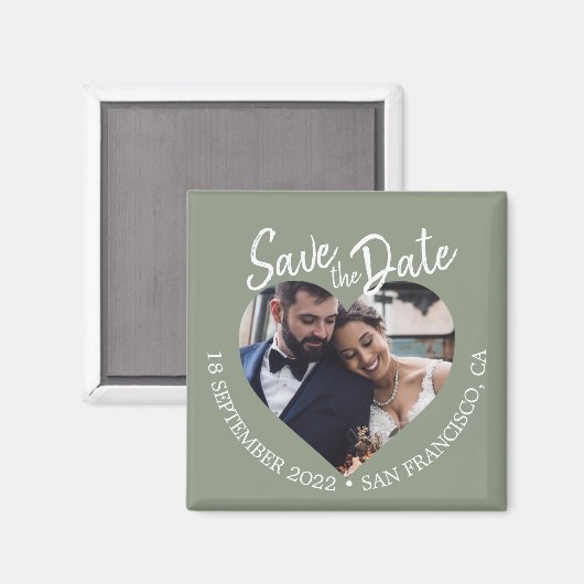 Sage Green Photo Modern Script Save the Date Magneet (Voorkant / Achterkant)