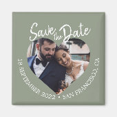 Sage Green Photo Modern Script Save the Date Magneet (Voorkant)