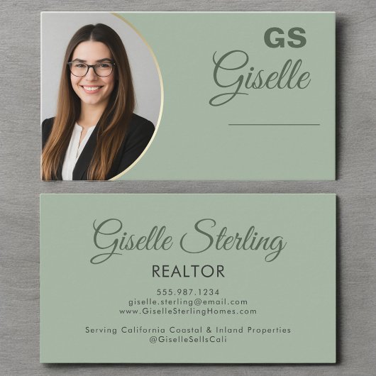 Sage Green Photo Monogram Realtor Luxury Visitekaartje