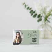 Sage Green Photo Monogram Realtor QR-code Visitekaartje (Staand voorkant)
