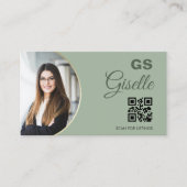 Sage Green Photo Monogram Realtor QR-code Visitekaartje (Voorkant)